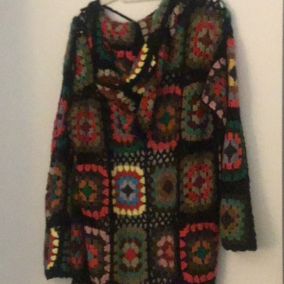Multicolor Crochet Granny square hooded maxi cardigan one size - Picture 10 of 12
